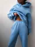 2-Piece Pullover Style Solid Color Hooded Sweatshirts Elastic Waist Sweatpants