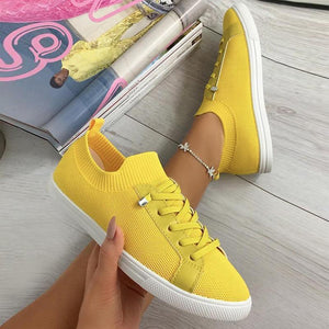 Women's Round Toe Lace-Up Knit Breathable Shoes