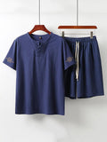 Casual Style Soft 2-Piece Outfit Pleated Detailing T-Shirt + Drawstring Waistband Shorts