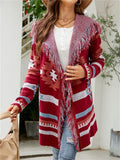 National Style Elegant Tassels Hooded Cardigan Sweater for Women