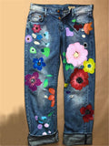 Washed Effect Floral Mom Jeans