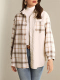 Women's Stylish Elegant Contrasting Plaid Buttons Up Lapel Coats