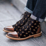 Stylish Texture Printed Hit Color Laced Mens Boots