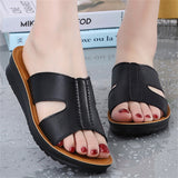 Summer Plus Size Soft Genuine Leather Women Sandy Beach Slippers