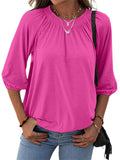 Casual Solid Color Round Neck 3/4 Sleeve T-Shirts