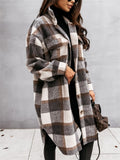 Women's Fashion Long Plaid Shacket Coat