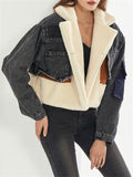 Personalized Splicing Denim Fleece Short Lady Casual Coats
