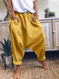 Casual Style Elastic Waist Band Drawstring Pocket Harem Pants
