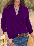 Women's Fashion V Neck Pure Color Extra Loose Pullover Tops
