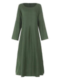 Oversized Long Sleeve Solid Color Pocket Linen Maxi Dress