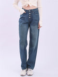 New Stylish High Waist Loose Full Length Wide Leg Denim Pants