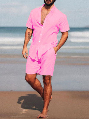 Sandy Beach Stand Collar Button Relaxed 2-Pieces Male Set