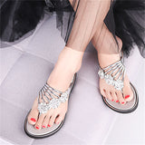 Fashion Flat Heel Slippers With Decorated Rhinestones