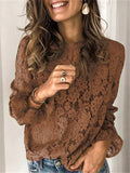 Women Pretty Flared Long Sleeve Lace Shirt