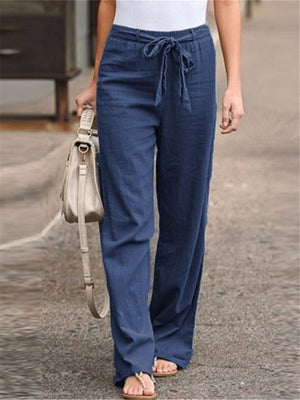 Summer Comfy Elastic Waist Loose Cotton Trousers