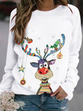 Ladies Casual Deer Print Long-sleeved Christmas T-shirts