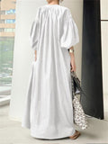 Lady Cotton Linen Lapel Solid Glossy Trending Leisure Long Dresses