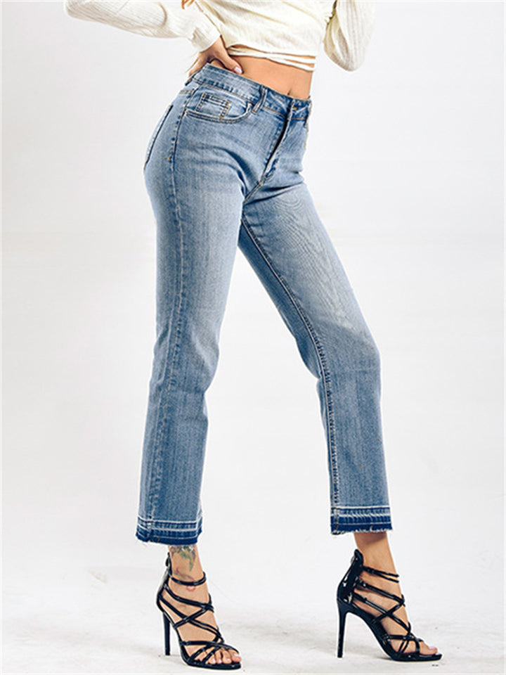 Women's Simple Style Washed Effect Loose Daily Denim Pants