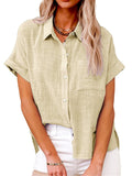 Turn-Down Collar Solid Color Linen Shirts