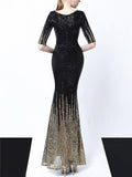 Shiny Sequined V Neck Fitted Waist Mermaid Maxi Dress for Evening Party