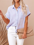 Women's Cotton Linen Short Sleeve Blouse