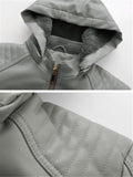 Women's Cool Hooded PU Leather Jacket with Warm Lining