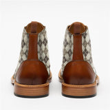 Stylish Texture Printed Hit Color Laced Mens Boots