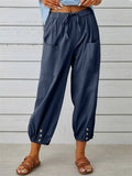 High Waist Drawstring Wide Leg Linen Pants for Women