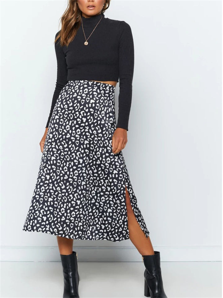 New Leisure Simple Style Printed Split Hem Sexy Skirts