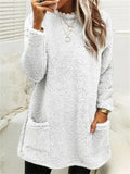 Casual Warmth Round Neck Mid Length Female Plush Shirts