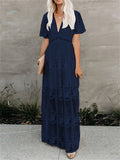 Women's V-Neck Solid Color Long Sleeve Lace Dress