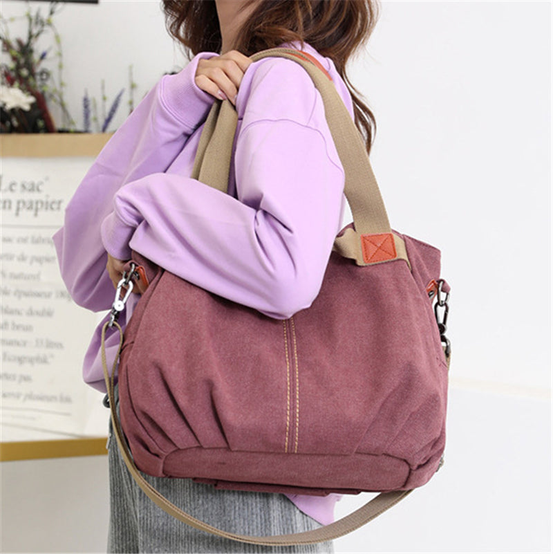 Ladies’ Large capacity fine stitching multi-pocket Soft-Touch Crossbody Shoulder Bag