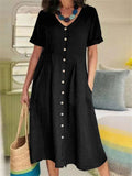 Women's Casual Holiday High Waist Cotton Linen Dress