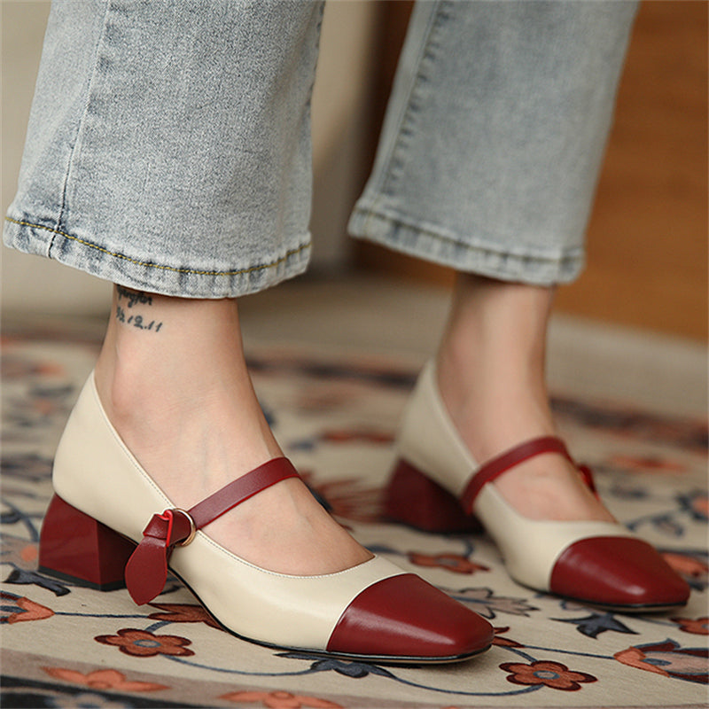 Elegant Contrast Color Mary Jane Shoes For Women
