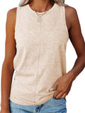 Relaxed Fit Round Neck Sleeveless Solid Color Tank Top