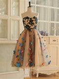 Colorful Appliques Butterfly Sweetheart Lace Backless Cocktail Dresses For Prom