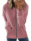 Casual Long Sleeve Solid Color Zipper Hoodies