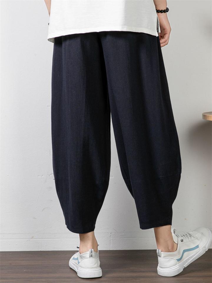 Simple Style Cotton And Linen Summer Leisure Plus Size Loose Wide-Leg Cropped Trousers