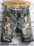 Men's Retro Style Ripped Patchwork Denim Shorts