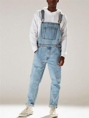 Men's Denim Bibs Straight Neck Multi Pocket Denim Jumpsuit