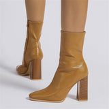 Women's Fashion Square Toe Chunky High Heel Party Mid Calf Boots