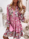 Printed Long Sleeve Patchwork Design Dresses