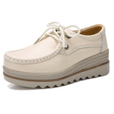 Fashion Lace Up Breathable Women Leather Loafers