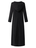Casual Style Cotton Linen Solid Color Pocket Hooded Maxi Dress