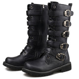 Side Buckle Fastening Low Block Heel Calf-Length Soft Footbed Leather Boots