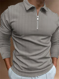 Men's Fashion Long Sleeve Vertical Stripe Zipper Polo Tops