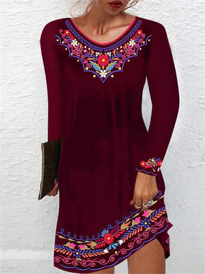 Women's Ethnic Style Mid Length Printing Dress