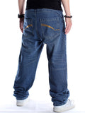 Trendy Hip-Hop Style Loose Embroidered Oversize Dark Blue Jeans