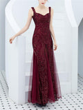 Stunning Sequined High Slit Formal Tulle Dress for Dinner