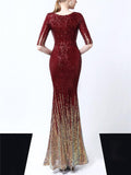 Shiny Sequined V Neck Fitted Waist Mermaid Maxi Dress for Evening Party